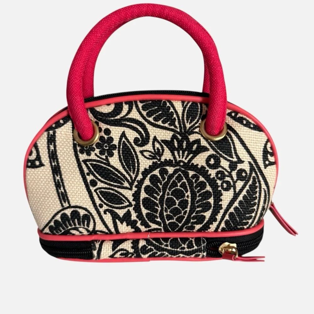 Spartina 449 Daufuskie Island Cosmetic Case Natural Black Pink Leather Trim New